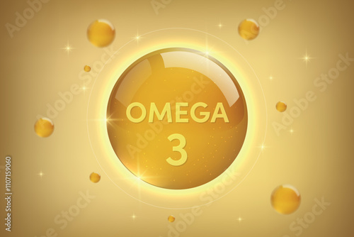 Omega-3 golden icon. Essential fatty acid drop in capsule form