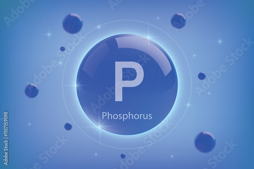 Phosphorus blue icon. Essential mineral capsule with glowing effects for bone health and wellnes