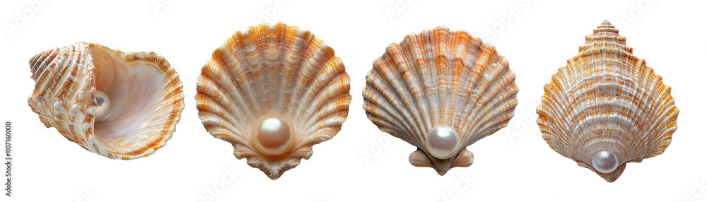 Obraz premium Shells with Pearl on Transparent Background