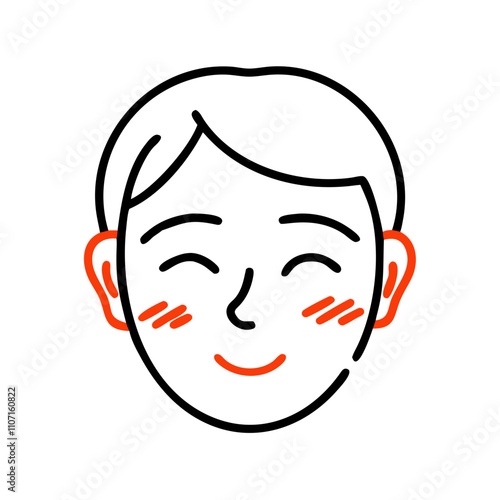 Simple hand-drawn smiling boy face with blushing cheeks, minimalistic design