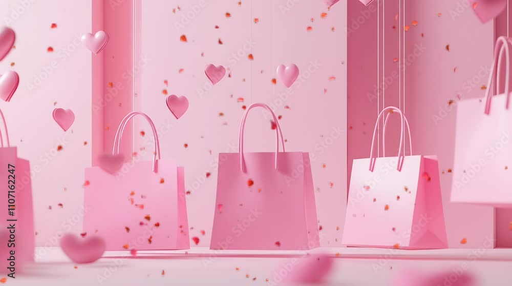 Shopping bag on pink background with copy space. Valentine shopping themed. Shopping bag on pink background with copy space. Valentine shopping themed.
