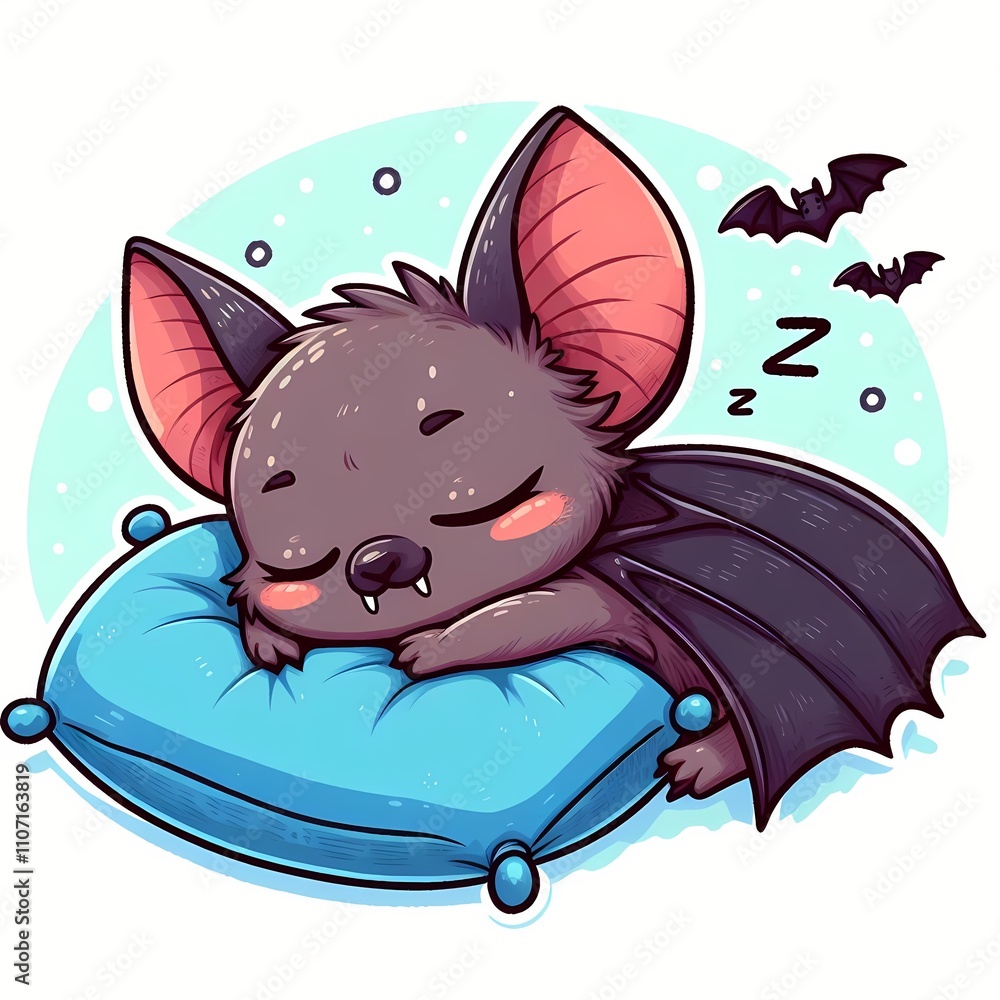 Fototapeta premium cute Bat sleeping on pillow cartoon vector icon illustration 