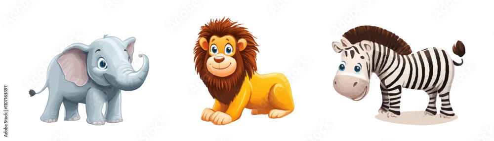 Obraz premium Cute flat vector animal set in a simple style, isolated on a white background