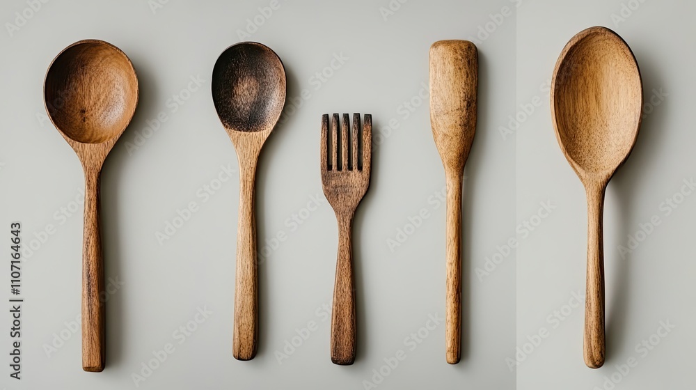 Wooden Spoons and Fork on White Background Wooden Spoons and Fork on White Background