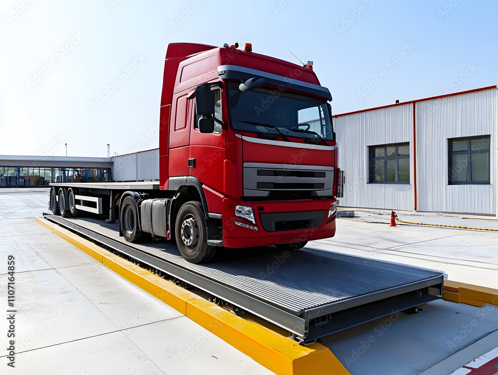Fototapeta premium A truck or trailer carrying cargo on truck scales. Neural network AI generated art