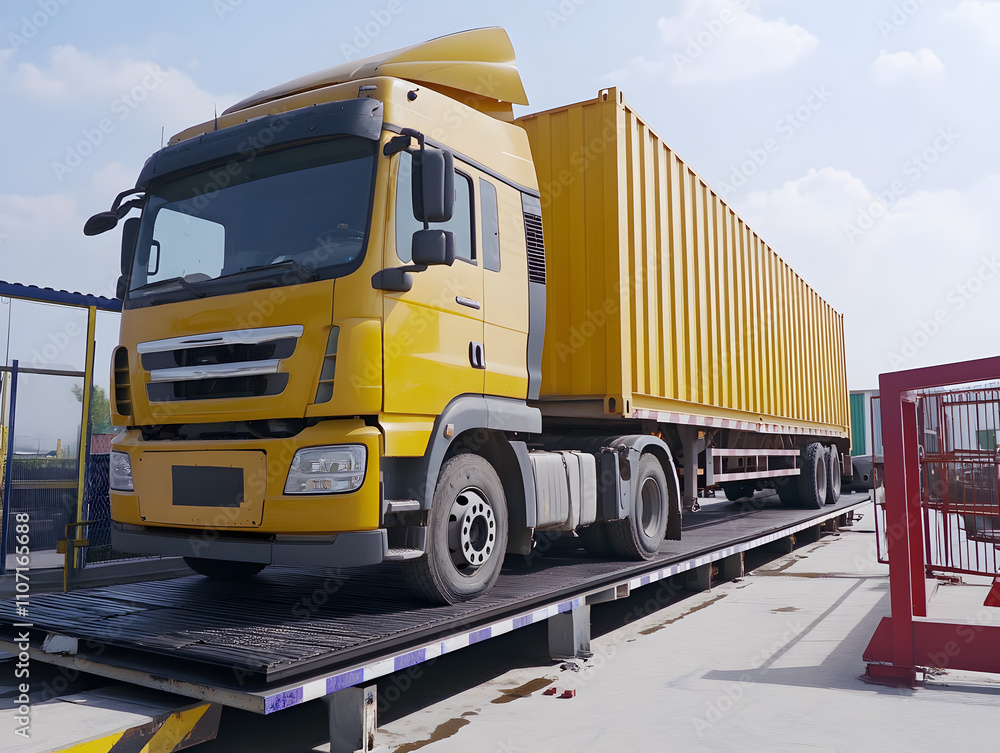 A truck or trailer carrying cargo on truck scales. Neural network AI generated art A truck or trailer carrying cargo on truck scales. Neural network AI generated art