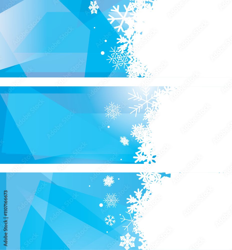 blue templates with white snowflakes - set of vector winter banners