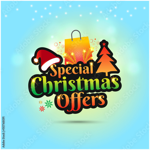 Special Christmas Offers Shopping Logo Unit. Advertising, Sale, Promo