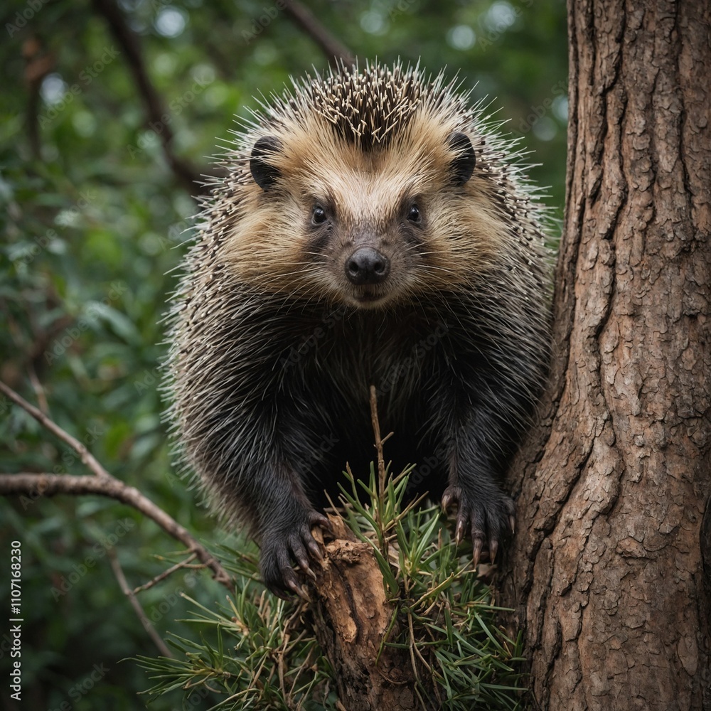 A porcupine climbing a tree.
A porcupine climbing a tree.