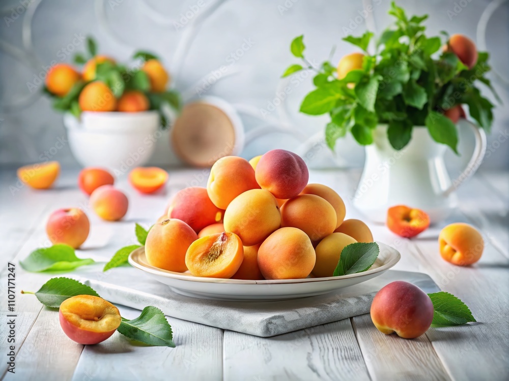 Sweet Apricots on a White Plate: A Deliciously Styled Table Setting for Fresh Fruit Photography Sweet Apricots on a White Plate: A Deliciously Styled Table Setting for Fresh Fruit Photography