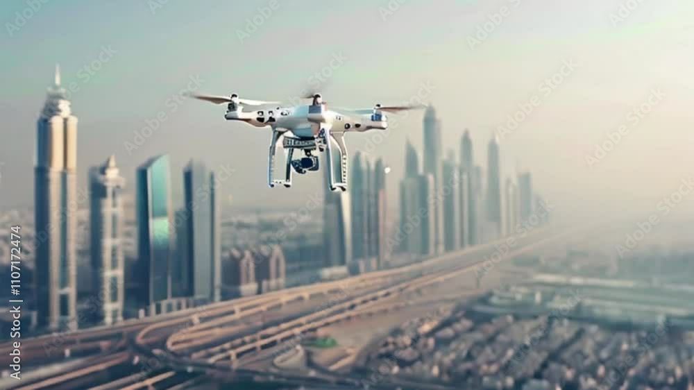 Drone flying in sky over beautiful nature during observation from top Drone flying in sky over beautiful nature during observation from top