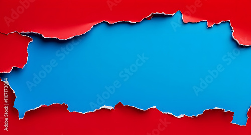 Ripped blue paper on red