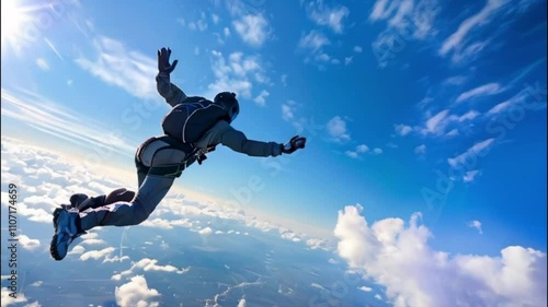 Wallpaper Mural Parachutist with parachute makes heavenly adventure against on landscape Torontodigital.ca