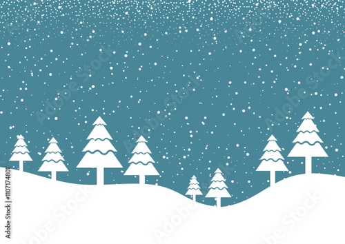 Minimal Christmas tree landscape with snowy sky