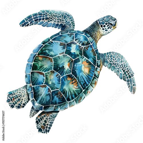 A watercolor of a Sea Turtle, isolated on a white background. Sea Turtle vector.