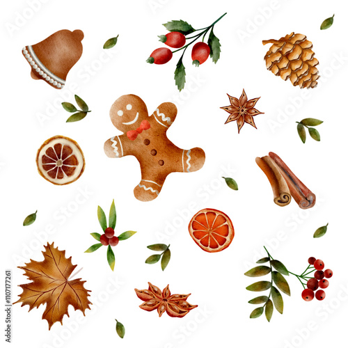 Christmas pattern, gingerbread, candle, holiday party, red, green, autumn pattern, fall, winter, berries, forest, September, October, November, December