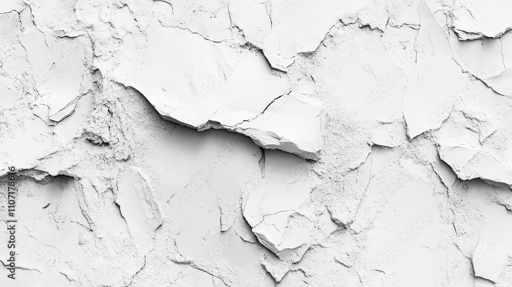 Obraz premium Close-up of a textured, cracked white wall in natural light.