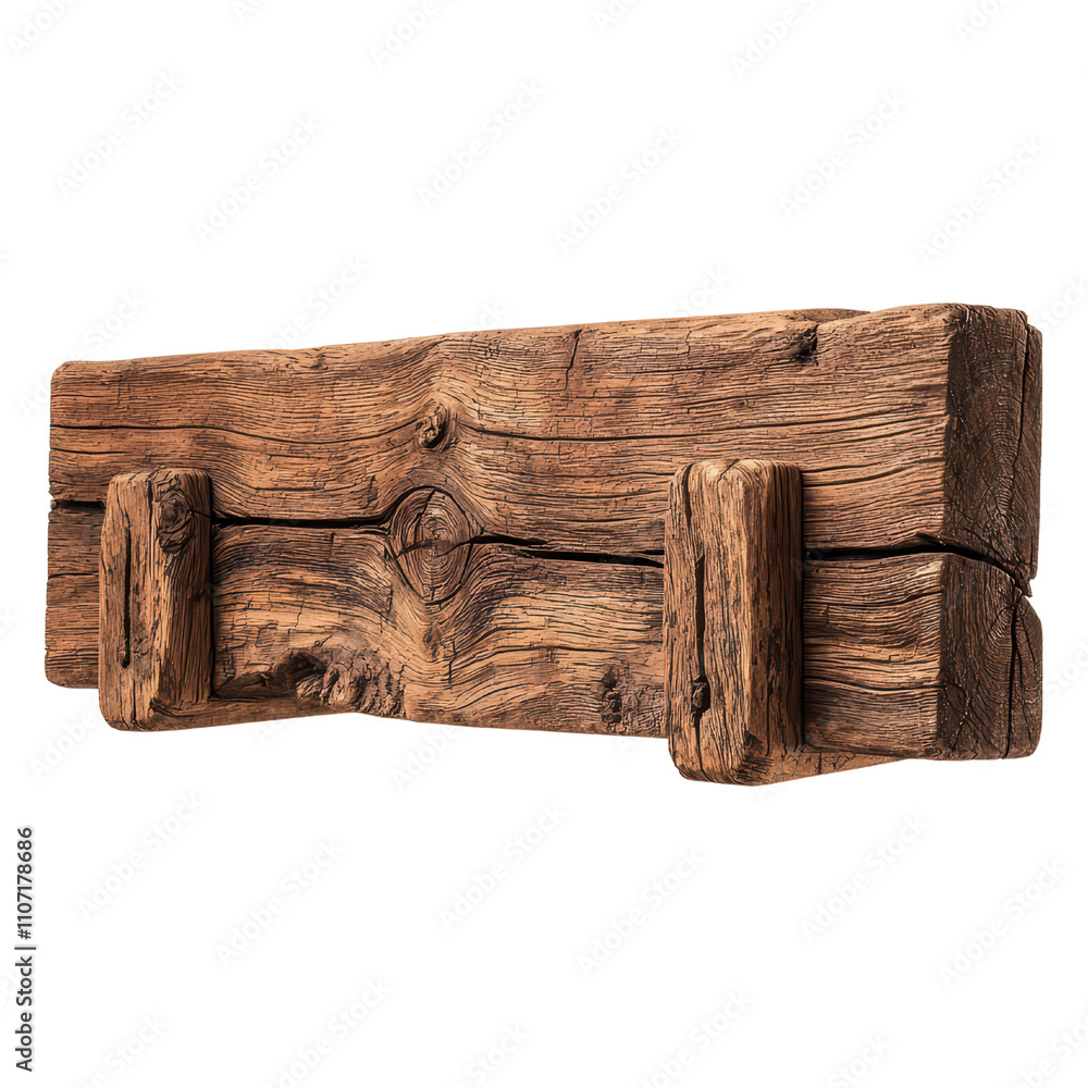 Fototapeta premium Rustic wooden shelf with natural texture and sturdy brackets for display. Perfect for home decor and organization. isolated on transparent background