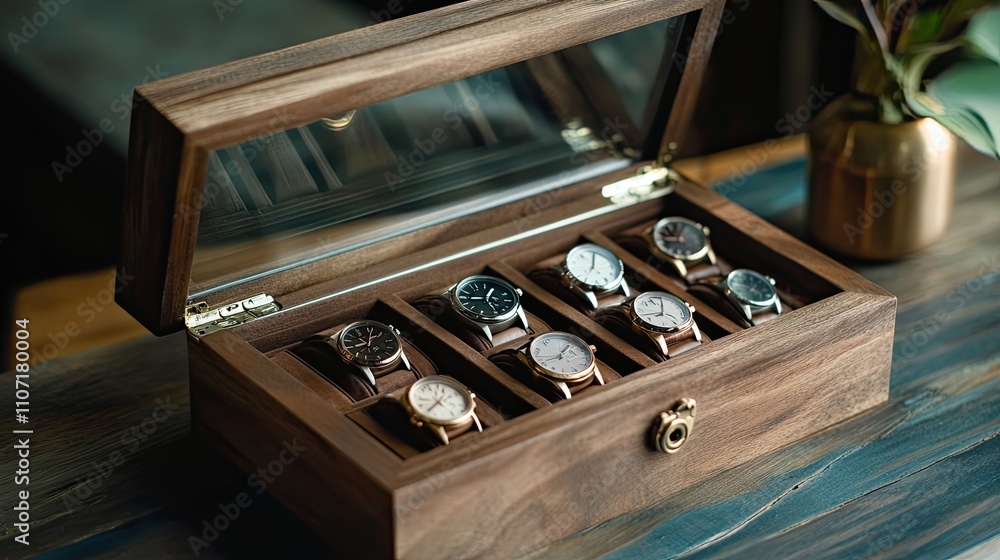 Wooden Watch Box With Collection of Watches Wooden Watch Box With Collection of Watches