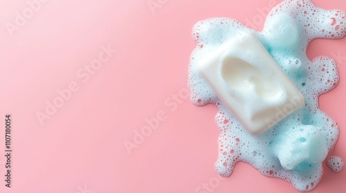 Clean Soap Bar With Bubbles on Soft Pink Background for Hygiene