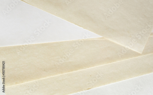Pages of paper, note pads with copy space. Textured frame border background. Material design, empty blank copy space