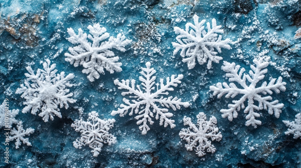 Close-Up of Frosty Snowflakes. Generative AI Close-Up of Frosty Snowflakes. Generative AI