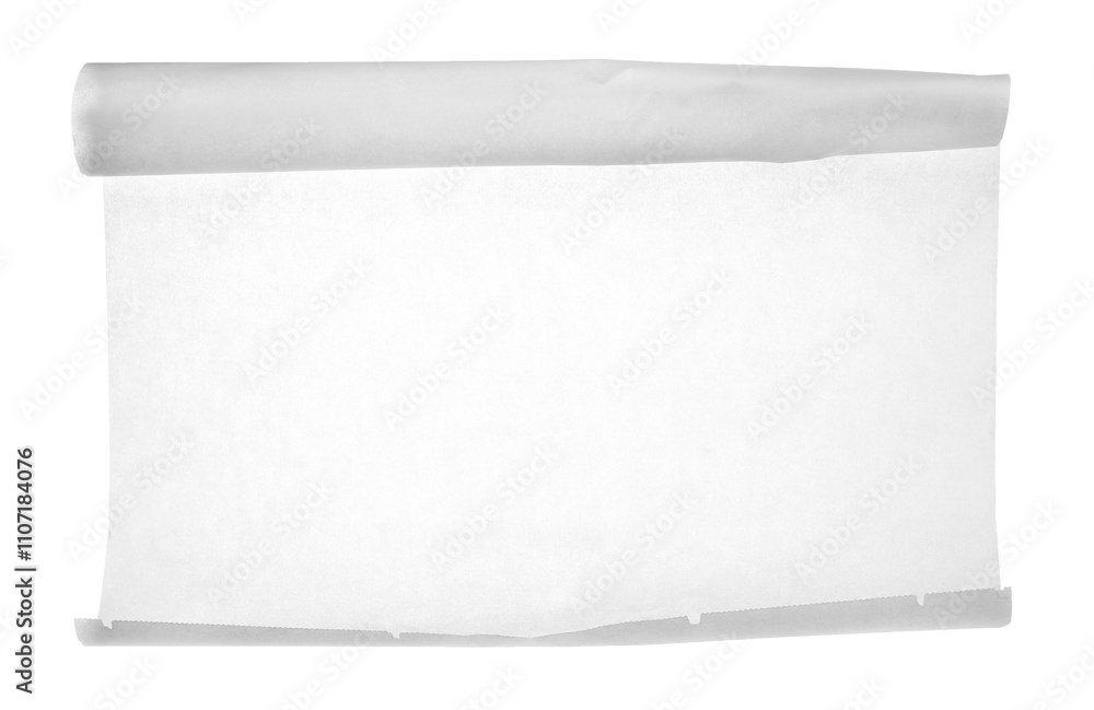 Baking paper in sheets, roll isolated on white, clipping path Baking paper in sheets, roll isolated on white, clipping path