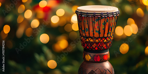  Traditional Djembe Drum with Festive Bokeh Lights photo