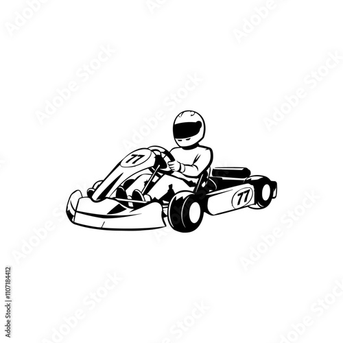 Race go karting, Go Kart racing vector silhouette, Black white Go Kart racing vector illustration logo