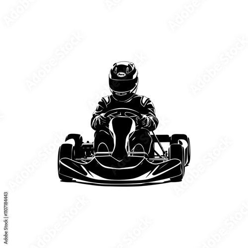 Go kart with driver silhouette vector, go-kart racers, dynamic and ready for the race. Perfect for sports, speed, and competition themes