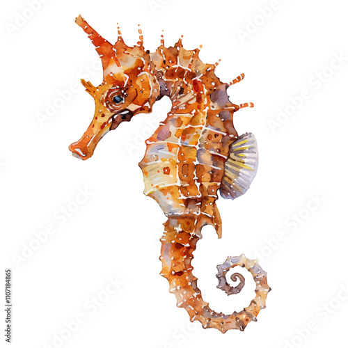 A watercolor painting of a Seahorse, isolated on a white background. Seahorse vector. photo