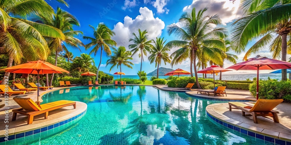 Tropical Resort Poolside Paradise with Lush Palms, Relaxation Zone, and Refreshing Cocktails Under the Sun in a Dreamy Vacation Setting for Ultimate Relaxation Tropical Resort Poolside Paradise with Lush Palms, Relaxation Zone, and Refreshing Cocktails Under the Sun in a Dreamy Vacation Setting for Ultimate Relaxation