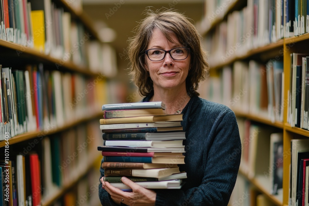 A knowledgeable woman stands in a library, holding a stack of books, embodying the pursuit of knowledge and learning while emphasizing the importance of education and intellectual exploration. A knowledgeable woman stands in a library, holding a stack of books, embodying the pursuit of knowledge and learning while emphasizing the importance of education and intellectual exploration.
