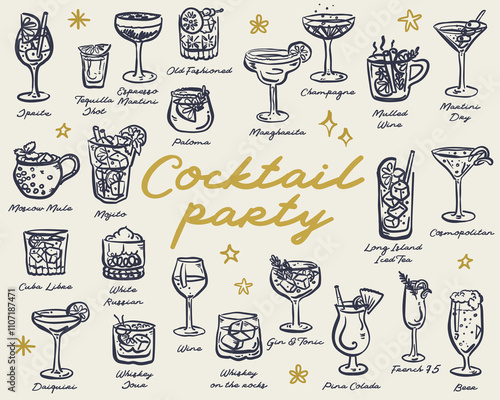 Beautiful hand drawn collection of drinks and cocktails - vector illustration
