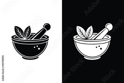 Mortar and pestle flat icon vector on White Background Vector Art Illustration on white background.