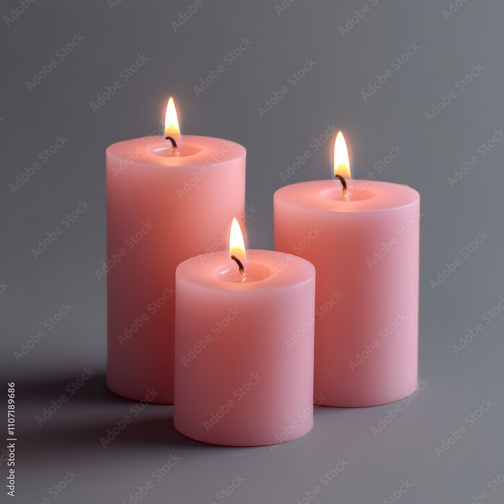 3 pink candles isolated on a grey background professional 3 pink candles isolated on a grey background professional