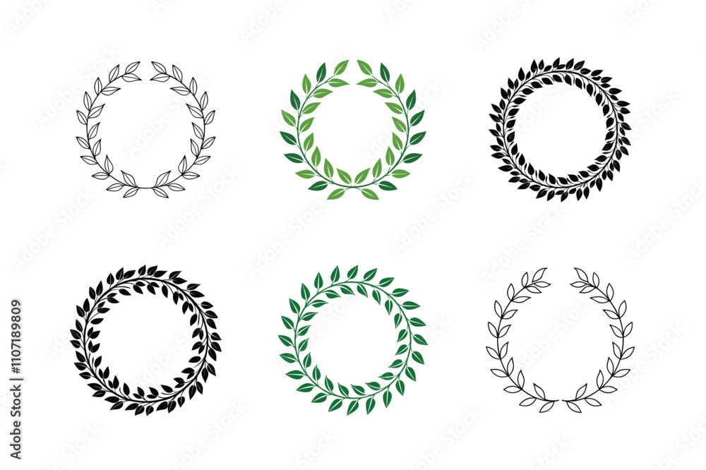 Laurel Wreath Green Vector Set - Botanical, Decorative, and Victory Symbol Laurel Wreath Green Vector Set - Botanical, Decorative, and Victory Symbol