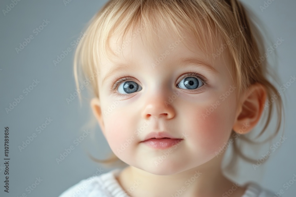 An endearing baby with striking blue eyes gazes curiously at the camera, capturing the innocence and wonder of childhood in a beautifully lit indoor setting. An endearing baby with striking blue eyes gazes curiously at the camera, capturing the innocence and wonder of childhood in a beautifully lit indoor setting.