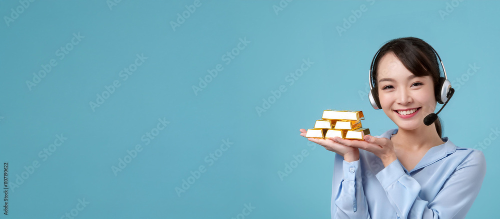 金の延べ棒を持っている20代のオペレーターのアジア人の女性。(Operator Asian woman in her 20s holding gold bars.)
金の延べ棒を持っている20代のオペレーターのアジア人の女性。(Operator Asian woman in her 20s holding gold bars.)