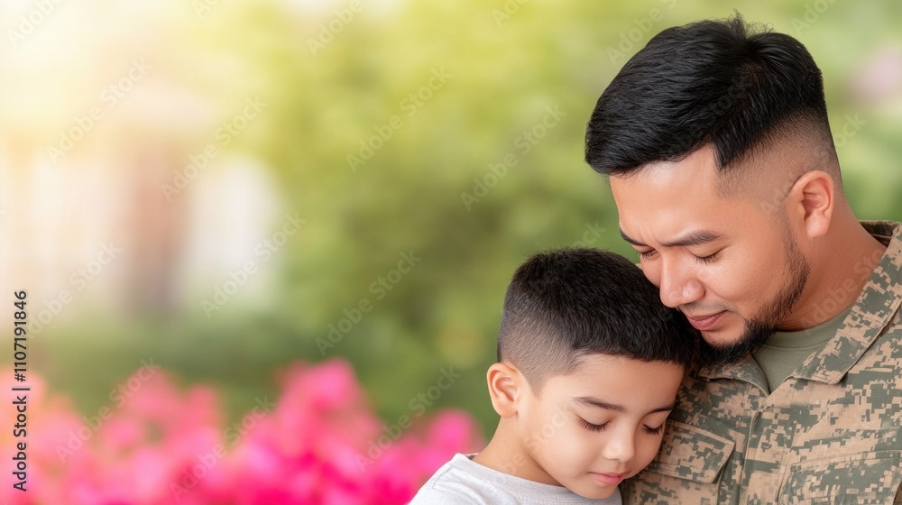 A military father reunites with his child during the holidays, symbolizing family love, sacrifice, and heartwarming moments of togetherness A military father reunites with his child during the holidays, symbolizing family love, sacrifice, and heartwarming moments of togetherness