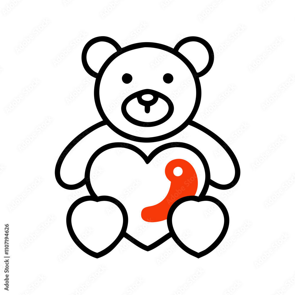 Cute teddy bear holding a heart in playful design Cute teddy bear holding a heart in playful design