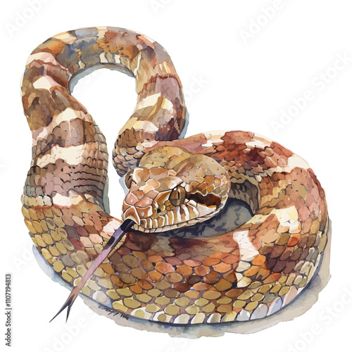 A watercolor vector of a Sidewinder Snake, isolated on a white background. Sidewinder Snake vector.