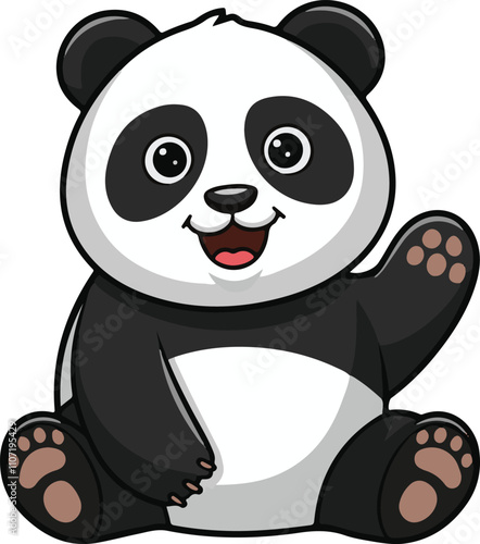 panda bear with bamboo Cute Panda Bear Icon With Black And White