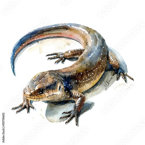 A watercolor vector of a Skink, isolated on a white background. Skink vector.