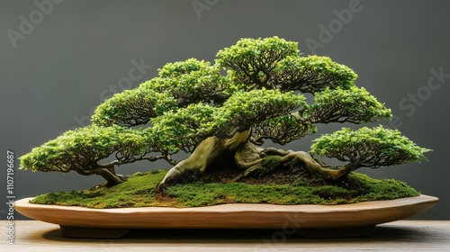 Wallpaper Mural Magnificent bonsai tree on wooden table with lush green foliage for nature enthusiasts Torontodigital.ca