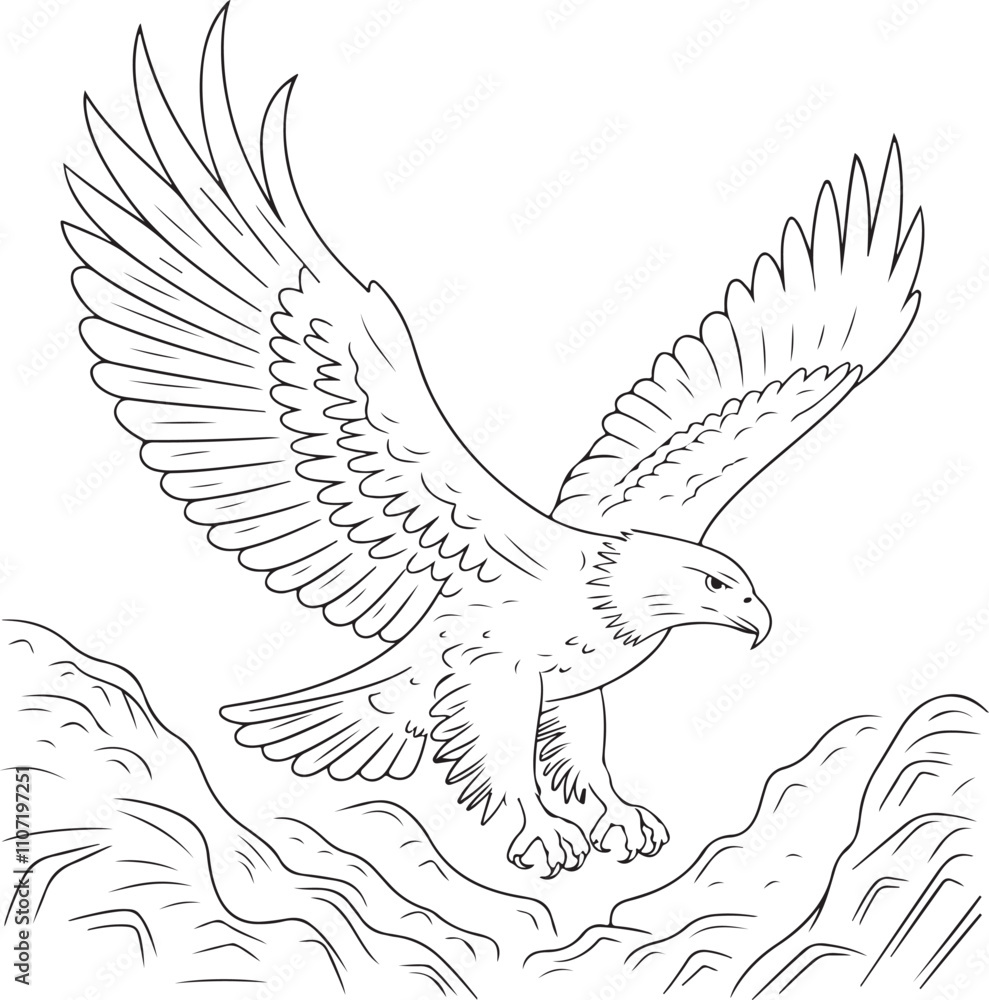 A black and white vector illustration of a Eagle in a clean line style silhouette wild animal, eagle in flight A black and white vector illustration of a Eagle in a clean line style silhouette wild animal, eagle in flight