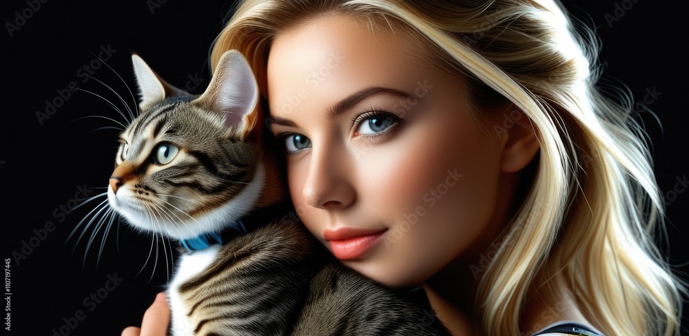 Woman with tabby cat: harmony and elegance in portrait graphy Woman with tabby cat: harmony and elegance in portrait graphy