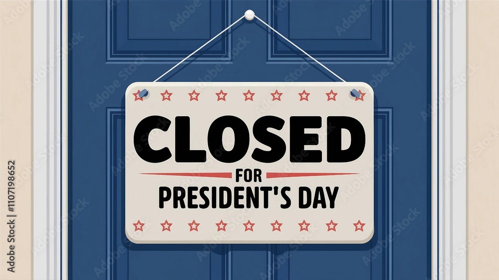 Fototapeta premium Closed for President's Day Hanging Door Sign
