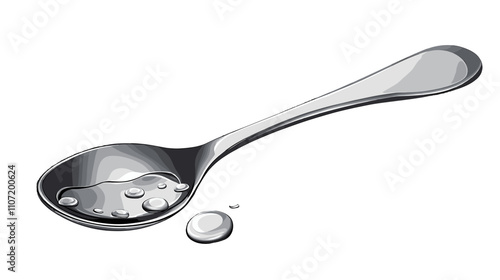 Stylish metallic spoon with droplets of water on a white background for food and kitchen themes