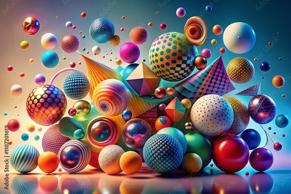 Fototapeta premium Vibrant Abstract Colorful Shapes with Dynamic Lines and Dots on a Subtle Light Background for Creative and Artistic Design Projects